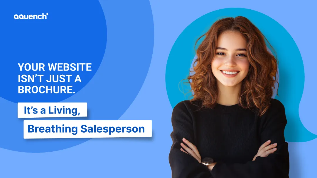 Text bursts across the frame with the transformative statement: 'Your website isn't just a brochure. It's a living, breathing salesperson' in bold, uneven lines that visually echo the message of movement and vitality.